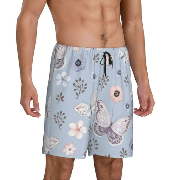 Daiia Blue Butterfly Mens Woven Stretch Pajama Short,Short Pajama Pants-3X-Large