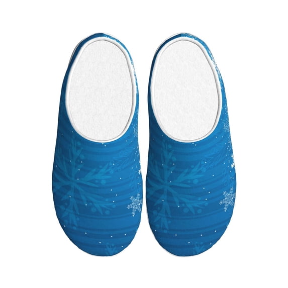 Daiia Blue Christmas Print Women’s Fuzzy Slippers Memory Foam Lightweight House Shoes Cozy Loafer Flannel House Shoes-35/36