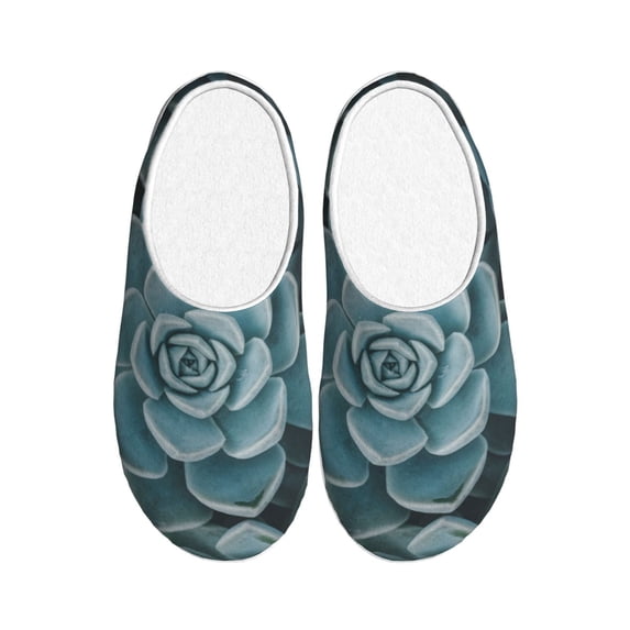 Daiia Blue Color Cactus Print Women’s Fuzzy Slippers Memory Foam Lightweight House Shoes Cozy Loafer Flannel House Shoes-40/41