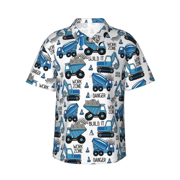 Daiia Blue Excavator Hawaiian Shirt for Men Gentle Cotton Regular Short Sleeve Casual-3X-Large