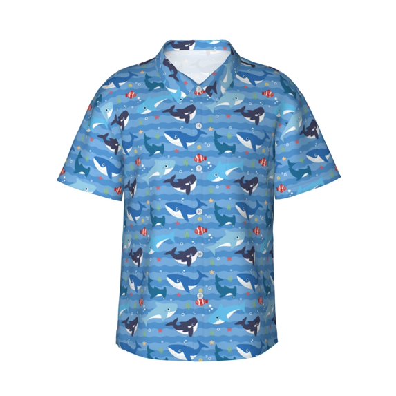 Daiia Blue Fish Hawaiian Shirt for Men Gentle Cotton Regular Short Sleeve Casual-XX-Large