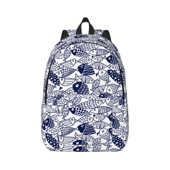 Daiia Blue Fish1 Vintage Canvas Backpack for Men and Women ,Hiking Backpack,Travel Laptop Bag for School,Large Capacity Backpack-Small