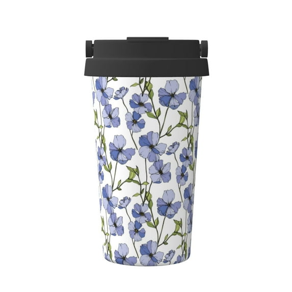 Daiia Blue Flax Flowers Printed Stainless Steel Tumbler with Lid and Straw, Double Wall Vacuum Insulated Coffee Tumbler Travel Coffee Mug with Leak Proof Lid