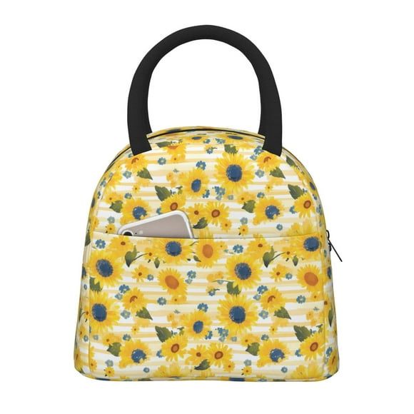 Daiia Blue Floral Sunflower Pattern Lunch Bag , Insulated Lunch Box, Small Leakproof Cooler Food Lunch Containers Reusable High Capacity Lunch Tote Bags-One Size