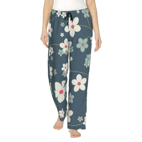 Daiia Blue Flower Women's Sleep Pant with Pockets and Drawstring,Pajama Pants-Small