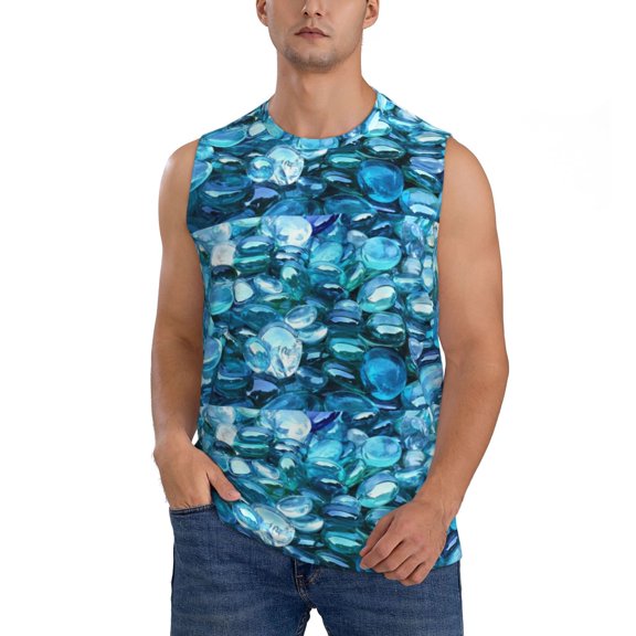 Daiia Blue Kyanite Printed Men's Tank Tops,Casual Soft Sleeveless Gym Muscle Shirts Bodybuilding Tee-X-Large