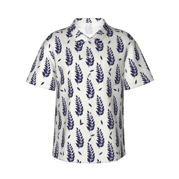 Daiia Blue Leaves Hawaiian Shirt for Men Gentle Cotton Regular Short Sleeve Casual-Small