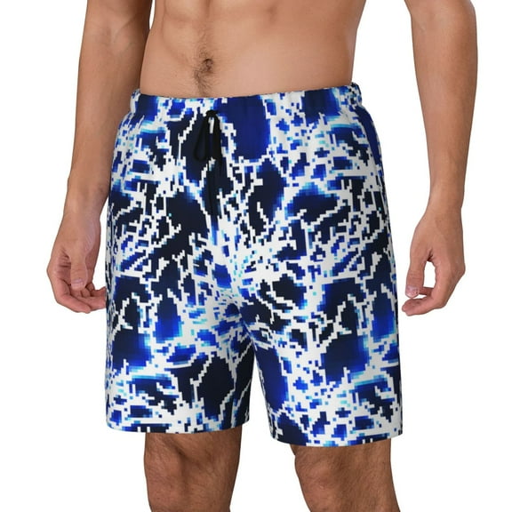 Daiia Blue Lightning2 Mens Swim Trunks Swim Shorts Quick Dry Swim Shorts with Mesh Lining Pockets-Small