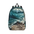 thumbnail image 1 of Daiia Blue Ocean Waves Vintage Canvas Backpack for Men and Women ,Hiking Backpack,Travel Laptop Bag for School,Large Capacity Backpack-Medium, 1 of 7