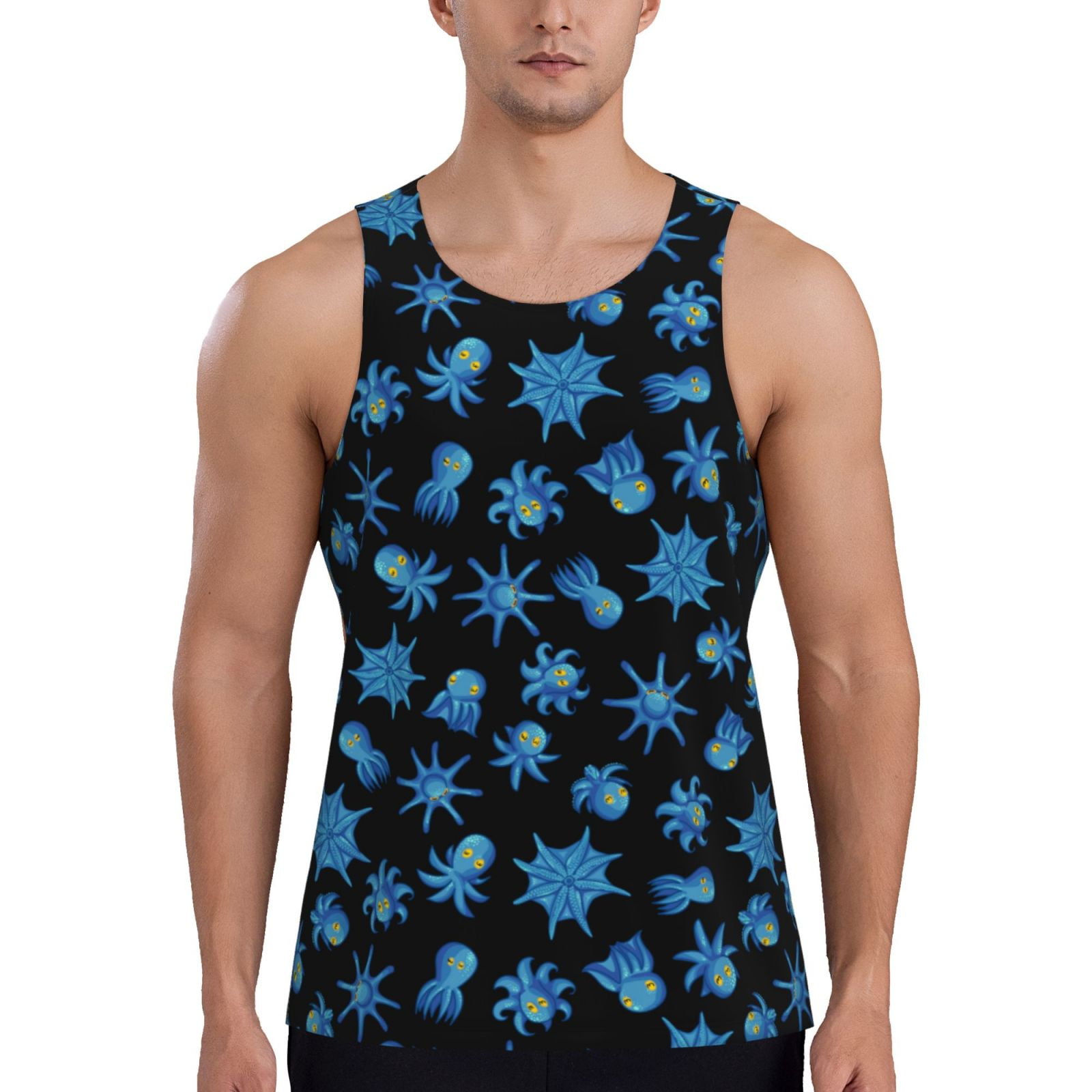 Octupus Workout Daiia Blue Octopus Printed Men's Quick Dry Fit Muscle Tank Top Slim-Fit ...