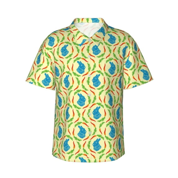 Daiia Blue Rabbit Hawaiian Shirt for Men Gentle Cotton Regular Short Sleeve Casual-X-Large
