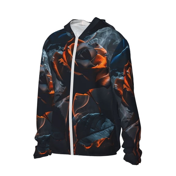Daiia Blue and Red Roses Artwork UPF 50 Sun Protection Hoodie Jacket Lightweight Long Sleeve Sun Shirt for Women Men with Pocket Hiking Outdoor-XX-Large