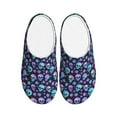 thumbnail image 1 of Daiia Blue Skull Flower Print Women’s Fuzzy Slippers Memory Foam Lightweight House Shoes Cozy Loafer Flannel House Shoes-39/40, 1 of 7