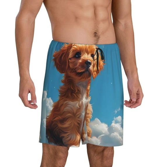 Daiia Blue Sky Cloud Puppy Mens Woven Stretch Pajama Short,Short Pajama Pants-X-Large
