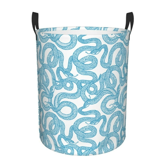 Daiia Blue Snake Round Laundry Basket with Handles Thickened Waterproof Circular hamper,Dirty Clothes Storage Basket for Bedroom,Bathroom,College Dorm-Small