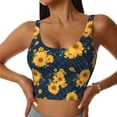 thumbnail image 1 of Daiia Blue Striped Sunflower A Printed Women's Sports Bra, Breathable Activewear Bra with U-Back Design and Removable Pads, Comfortable and Supportive for Yoga, Workout-X-Large, 1 of 8