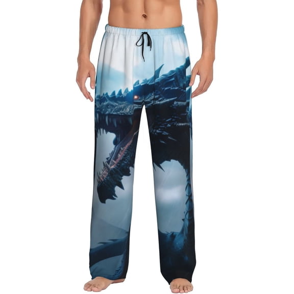 Daiia Blue Thunder Storm Dragon Men's Sleep Pant with Pockets and Drawstring,Pajama Pants-Large