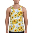 thumbnail image 1 of Daiia Blue White Plaid Sunflower Printed Men's Quick Dry Fit Muscle Tank Top Slim-Fit Tank Workout Tank Top Lightweight Sports Tank Top-Large, 1 of 7