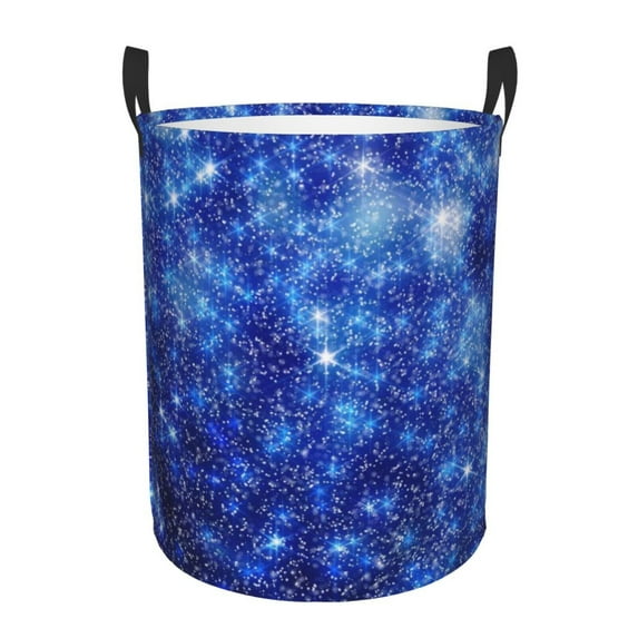 Daiia Blurred Star Snow Christmas Round Laundry Basket with Handles Thickened Waterproof Circular hamper,Dirty Clothes Storage Basket for Bedroom,Bathroom,College Dorm-Medium