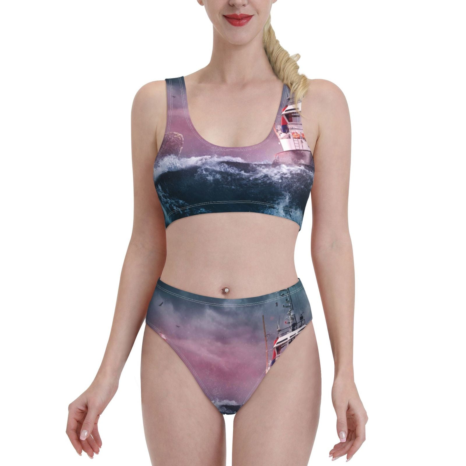 Beach Boat Sight Print Swimsuit