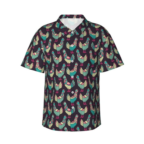 Daiia Bohemian Chicken Hawaiian Shirt for Men Gentle Cotton Regular Short Sleeve Casual-XX-Large