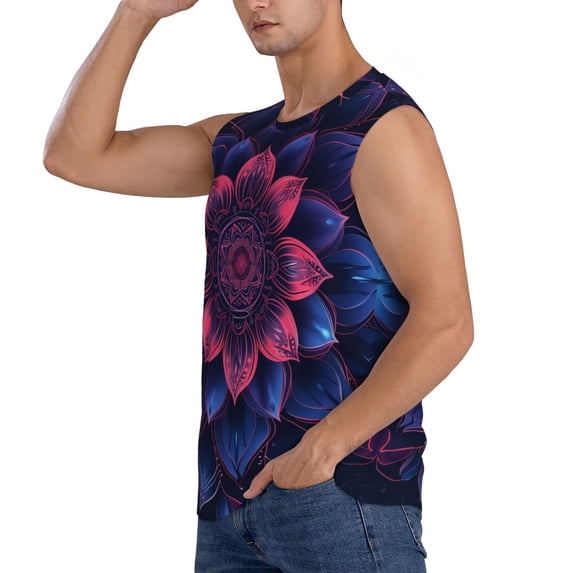Daiia Bohemian Vintage Pattern Printed Men's Tank Tops,Casual Soft Sleeveless Gym Muscle Shirts Bodybuilding Tee-Large
