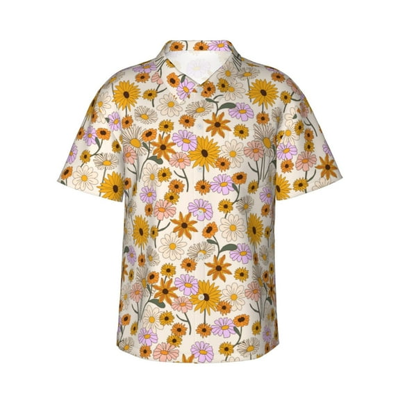 Daiia Boho Flowers Hawaiian Shirt for Men Gentle Cotton Regular Short Sleeve Casual-3X-Large