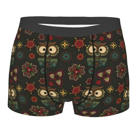 Daiia Boho Owl Men's Underwear Boxer Briefs, Cotton Stretch Moisture-Wicking Underwear-XX-Large