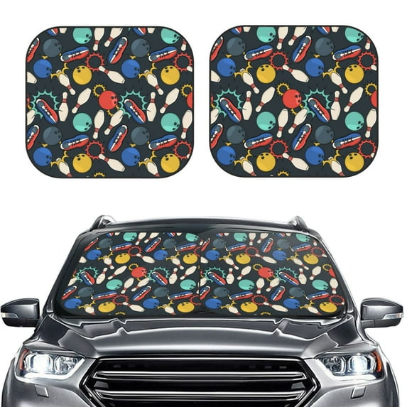 Daiia Bowling Ball 2PCS Car Windshield Sun Shade, Foldable Sun Shield for Car Front Window, Auto Sun Blocker Visor Protector Universal for Truck SUV Pickup-Medium