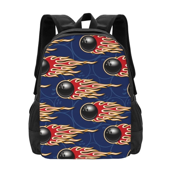 Daiia Bowling Ball And Flame Backpack for Men and Women -Durable Backpack Large Capacity, Water-Resistant Bag with Adjustable Straps and Laptop Compartment