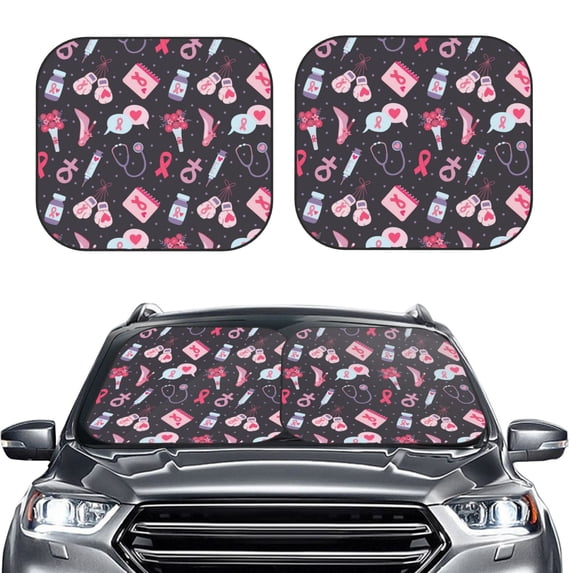 Daiia Breast Cancer Awareness1 2PCS Car Windshield Sun Shade, Foldable Sun Shield for Car Front Window, Auto Sun Blocker Visor Protector Universal for Truck SUV Pickup-Large