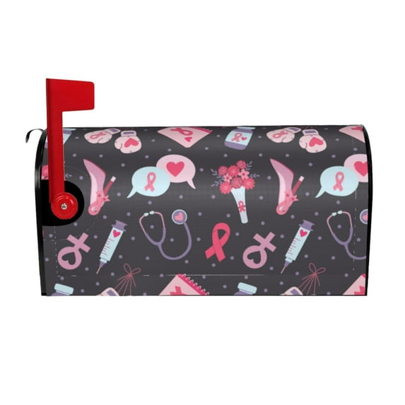 Daiia Breast Cancer Awareness1 Mailbox Cover , Magnetic Welcome Mailbox Wraps Post Letter Box Cover for Garden Yard Home Decor-25.5x21 in