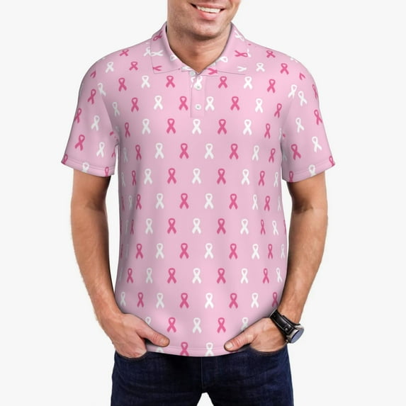 Daiia Breast Cancer Awareness5 Pattern Men’s Polo Shirts,Solid Deck Shirt,Classic Fit, Breathable Cotton Polo for Casual and Sport Wear-XX-Large