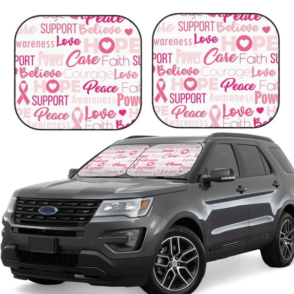 Daiia Breast Cancer Pink Ribbons Awareness (2) 2PCS Car Windshield Sun Shade, Foldable Sun Shield for Car Front Window, Auto Sun Blocker Visor Protector Universal for Truck SUV Pickup-Small