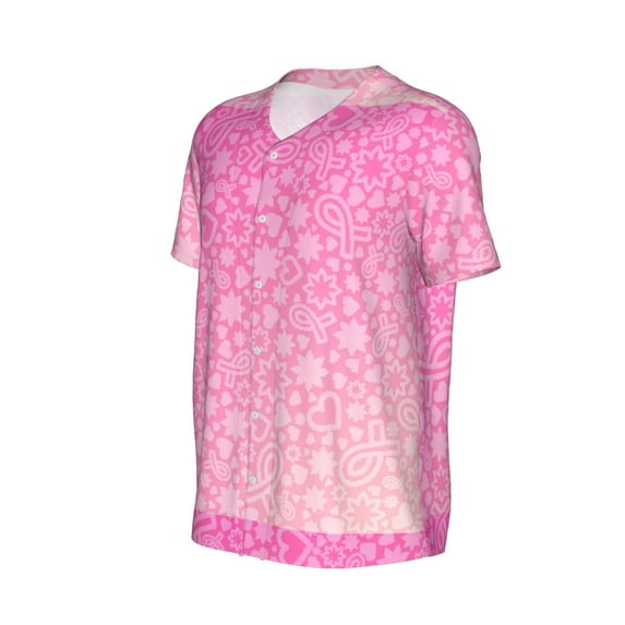 Daiia Breast Cancer Pink Ribbons Awareness Mens Baseball Jersey Button Down Shirts Short Sleeve Sports Uniforms-Large