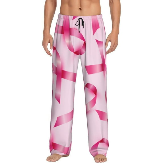 Daiia Breast Cancer Ribbons Awareness Men's Sleep Pant with Pockets and Drawstring,Pajama Pants-Small