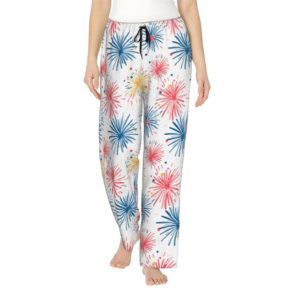 Daiia Bright Colorful Fireworks Women's Sleep Pant with Pockets and Drawstring,Pajama Pants-Small