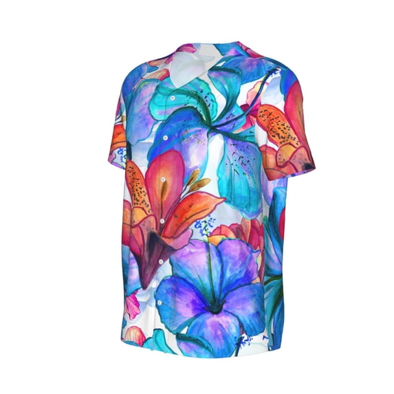 Daiia Bright Flowers Mens Baseball Jersey Button Down Shirts Short Sleeve Sports Uniforms-3X-Large