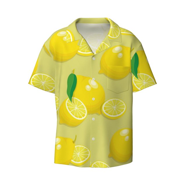 Daiia Bright Lemons Men's Linen Shirts Short Sleeve Casual Shirts