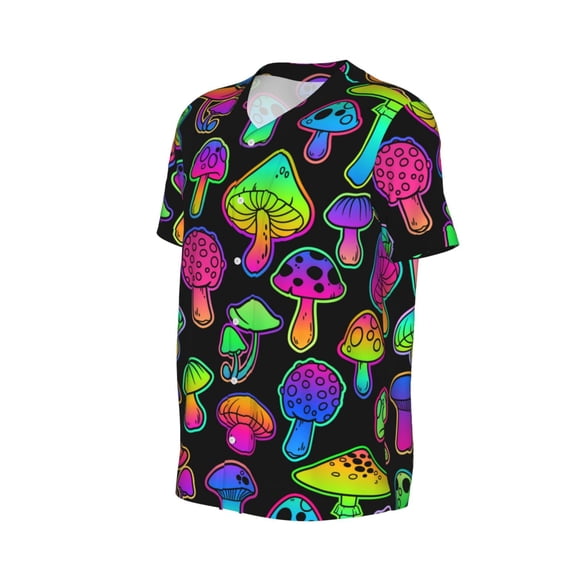 Daiia Bright Mushrooms Mens Baseball Jersey Button Down Shirts Short Sleeve Sports Uniforms-X-Large