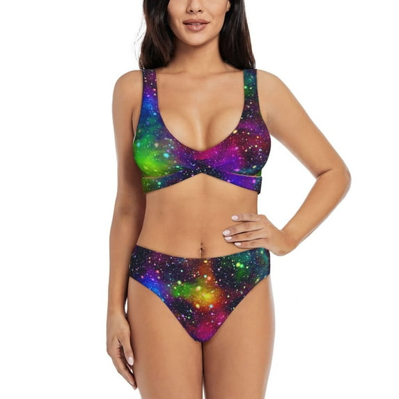 Daiia Bright Universe Women's Bikini Set Two Piece Swimsuit High Waisted Bikini Adjustable Straps Bikini Perfect for Beach, Pool, and Summer Vacation-XX-Large