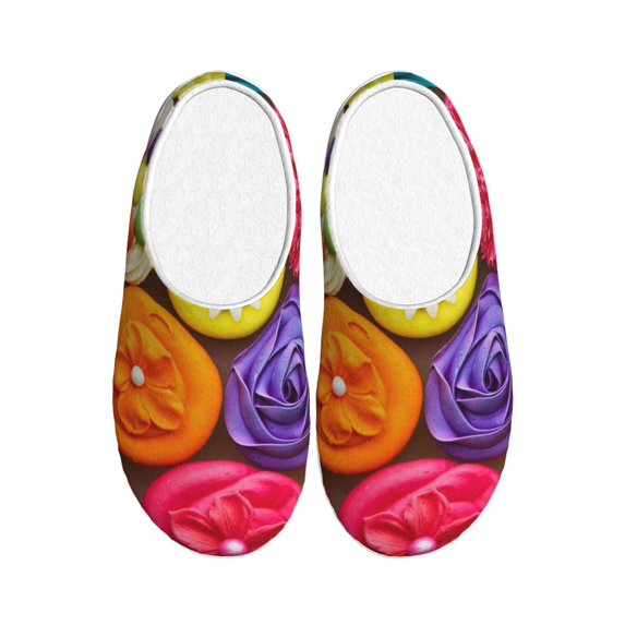 Daiia Brightly Colored Cupcakes Print Women’s Fuzzy Slippers Memory Foam Lightweight House Shoes Cozy Loafer Flannel House Shoes-44/45