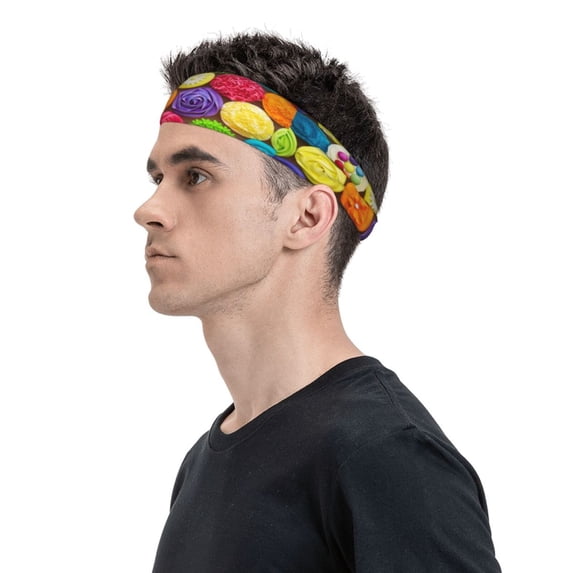 Daiia Brightly Colored Cupcakes printed Men's Performance Headband,Sports Headbands,Moisture Wicking Workout Headband