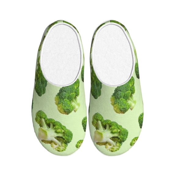 Daiia Broccoli 3 Print Women’s Fuzzy Slippers Memory Foam Lightweight House Shoes Cozy Loafer Flannel House Shoes-35/36