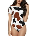 thumbnail image 1 of Daiia Brown Black Cow Women'S Crew Neck Short Sleeve Slim Fit T Shirts Tops Basic Bodysuit Leotard Clothing-Xx-Large, 1 of 9