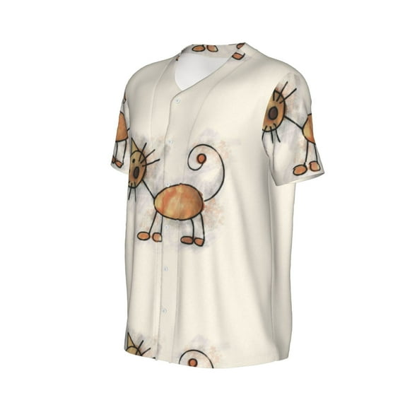 Daiia Brown Cat Cartoon Mens Baseball Jersey Button Down Shirts Short Sleeve Sports Uniforms-Large
