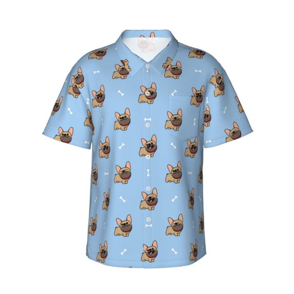 Daiia Brown French Bulldog Hawaiian Shirt for Men Gentle Cotton Regular Short Sleeve Casual-X-Large