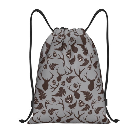 Daiia Brown Moose with Pinecones Pattern Drawstring Backpack, Gym Bag, Lightweight Backpack, Water-Resistant Bag Travel Sports Backpack, Fitness Bag, Yoga Bag-Medium
