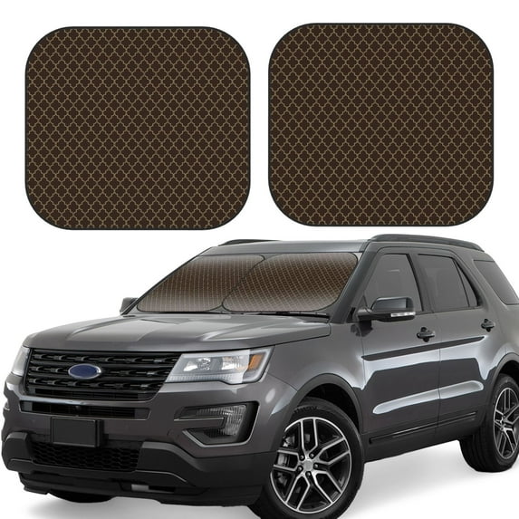Daiia Brown Moroccan Trellis 2PCS Car Windshield Sun Shade, Foldable Sun Shield for Car Front Window, Auto Sun Blocker Visor Protector Universal for Truck SUV Pickup-Large