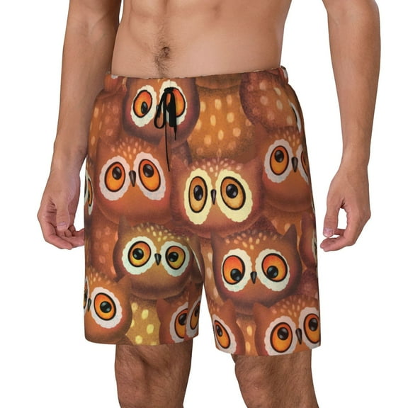 Daiia Brown Owl Mens Swim Trunks Swim Shorts Quick Dry Swim Shorts with Mesh Lining Pockets-Small